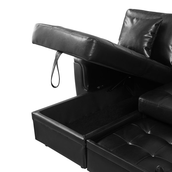 Outdo 86" Wide Faux Leather Reversible Upholstered Sleeper Chaise